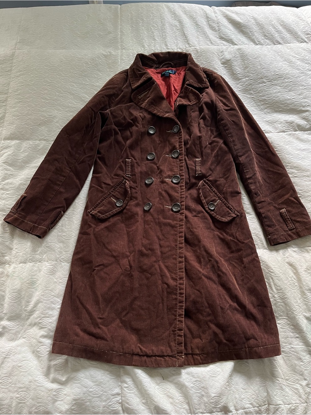 Boden Women’s Double-Breasted Corduroy Trench Coat - Brown size 12
